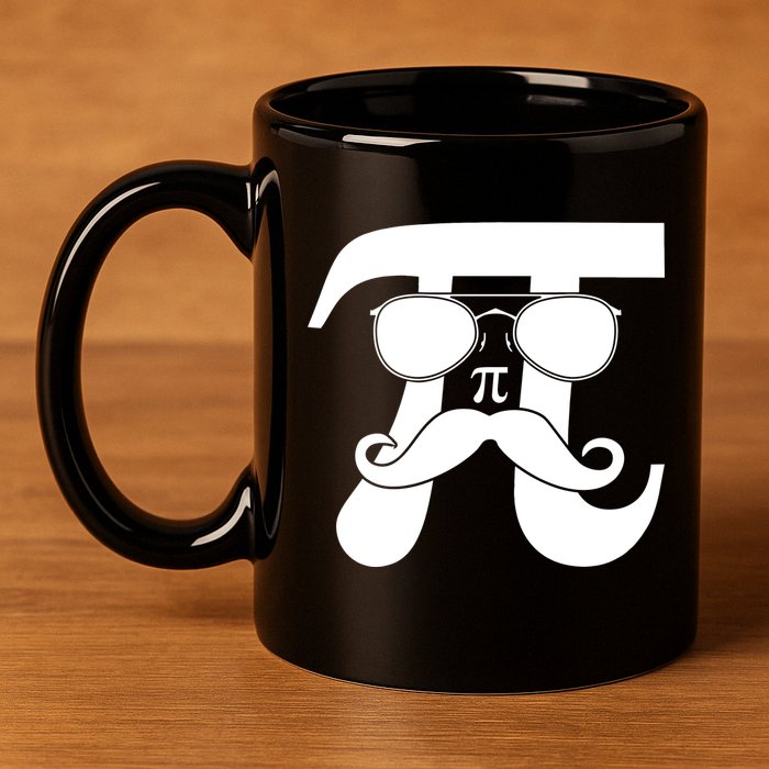 Mustache Pi Face 11oz C Handle Ceramic Mug