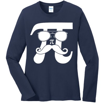 Mustache Pi Face Ladies Long Sleeve Shirt