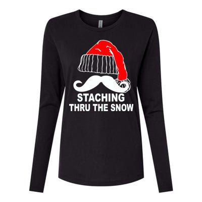 Mustache Thru The Snow Womens Cotton Relaxed Long Sleeve T-Shirt