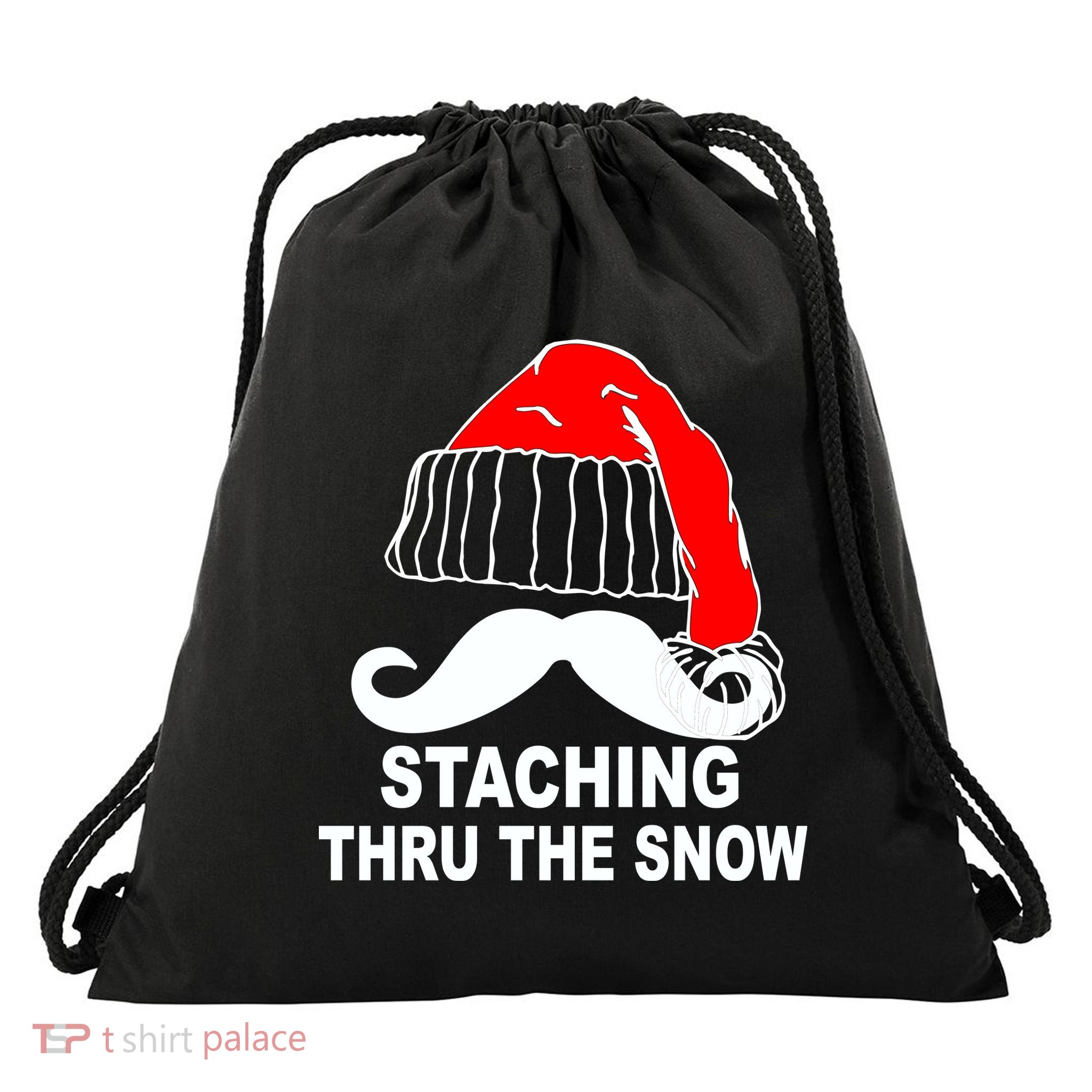 Mustache Thru The Snow Drawstring Bag