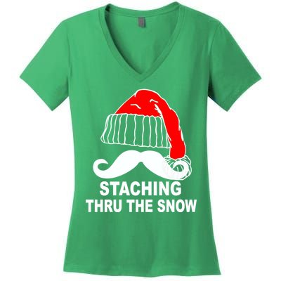Mustache Thru The Snow Women's V-Neck T-Shirt