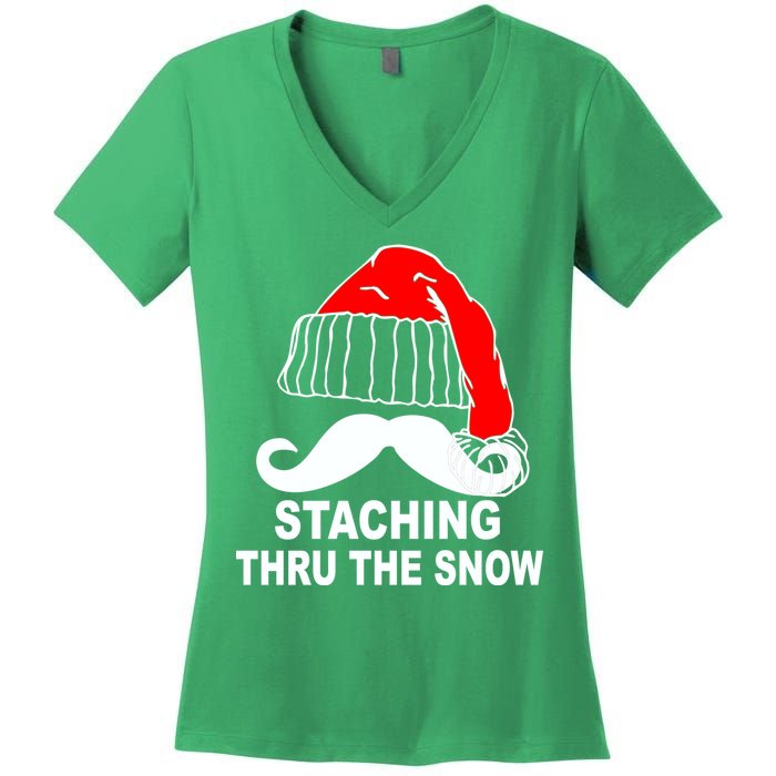 Mustache Thru The Snow Women's V-Neck T-Shirt