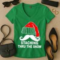 Mustache Thru The Snow Women's V-Neck T-Shirt
