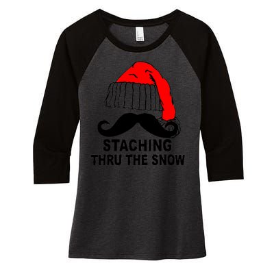 Mustache Thru The Snow Women's Tri-Blend 3/4-Sleeve Raglan Shirt