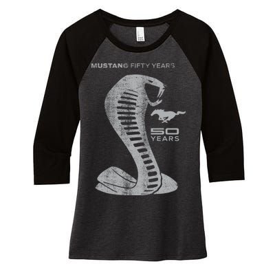 MUSTANG 50 YEARS COBRA - Official Women's Tri-Blend 3/4-Sleeve Raglan Shirt