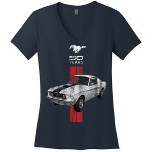 Mustang 50 Years Official Ford Women's V-Neck T-Shirt