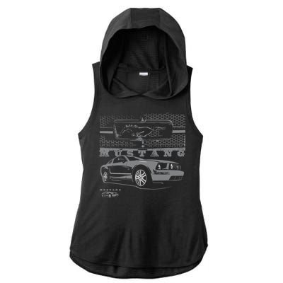 Mustang With Grill Ford Ladies PosiCharge Tri-Blend Wicking Draft Hoodie Tank