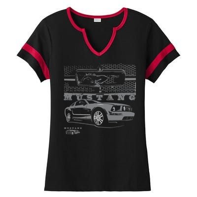 Mustang With Grill Ford Ladies Halftime Notch Neck Tee