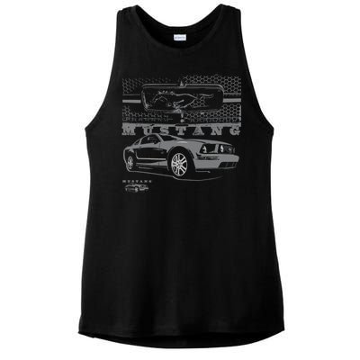 Mustang With Grill Ford Ladies PosiCharge Tri-Blend Wicking Tank