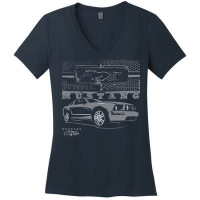 Mustang With Grill Ford Women's V-Neck T-Shirt