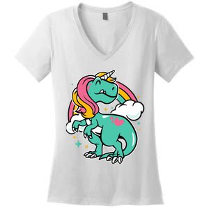 Majestic Unicornasaurus T Rex Unicorn Boy Girl Dinosaur Women's V-Neck T-Shirt