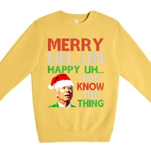 Merry Uh Uh Happy Uh Funny Joe Biden Ugly Christmas Sweater Premium Crewneck Sweatshirt