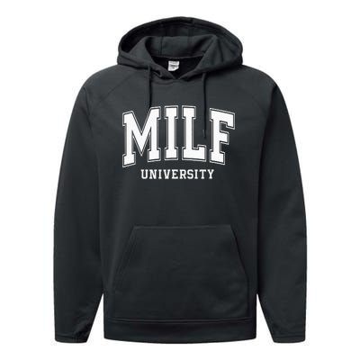 MILF University vintage funny saying sarcastic sexy mom MILF Performance Fleece Hoodie