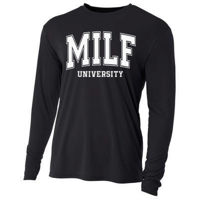 MILF University vintage funny saying sarcastic sexy mom MILF Cooling Performance Long Sleeve Crew