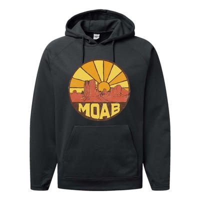 Moab Utah Vintage Desert Sunset 80s Performance Fleece Hoodie