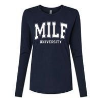 MILF University Vintage Funny Saying Sarcastic Sexy Mom MILF Womens Cotton Relaxed Long Sleeve T-Shirt