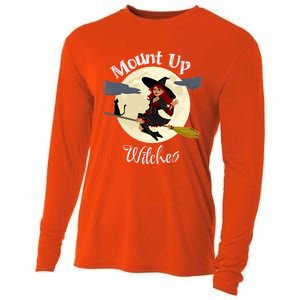 Mount Up Witches Halloween Witch On Broom Black Cat Moon Gift Cooling Performance Long Sleeve Crew