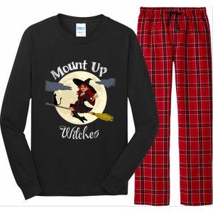 Mount Up Witches Halloween Witch On Broom Black Cat Moon Gift Long Sleeve Pajama Set