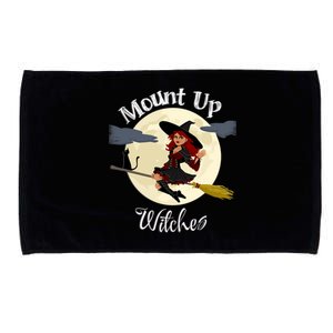 Mount Up Witches Halloween Witch On Broom Black Cat Moon Gift Microfiber Hand Towel