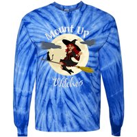 Mount Up Witches Halloween Witch On Broom Black Cat Moon Gift Tie-Dye Long Sleeve Shirt