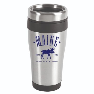 Maine Usa With Moose Distressed Design Souvenir 16oz Travel Tumbler