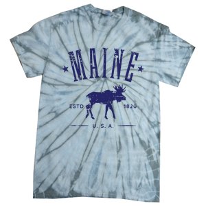 Maine Usa With Moose Distressed Design Souvenir Tie-Dye T-Shirt