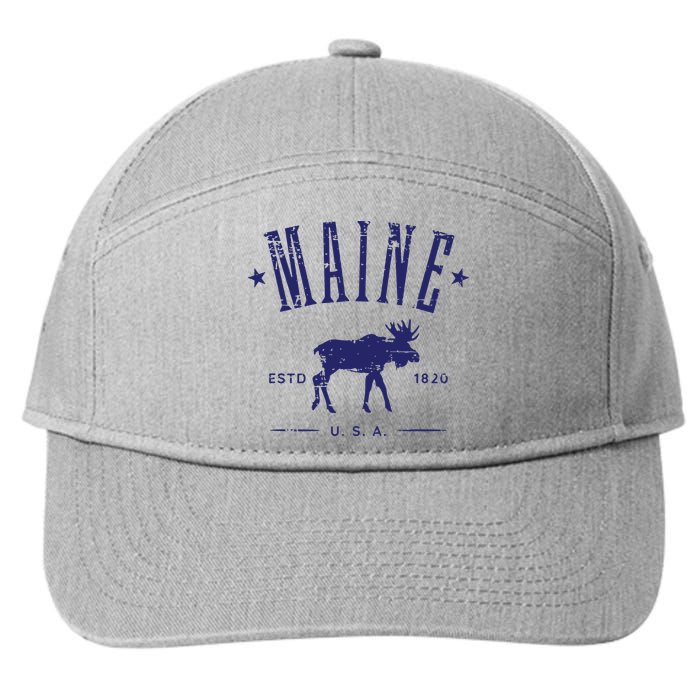 Maine Usa With Moose Distressed Design Souvenir 7-Panel Snapback Hat