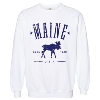 Maine Usa With Moose Distressed Design Souvenir Garment-Dyed Sweatshirt