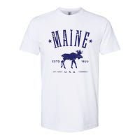 Maine Usa With Moose Distressed Design Souvenir Softstyle CVC T-Shirt