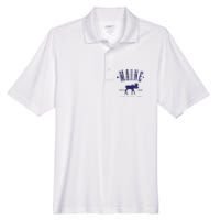 Maine Usa With Moose Distressed Design Souvenir Men's Origin Performance Pique Polo