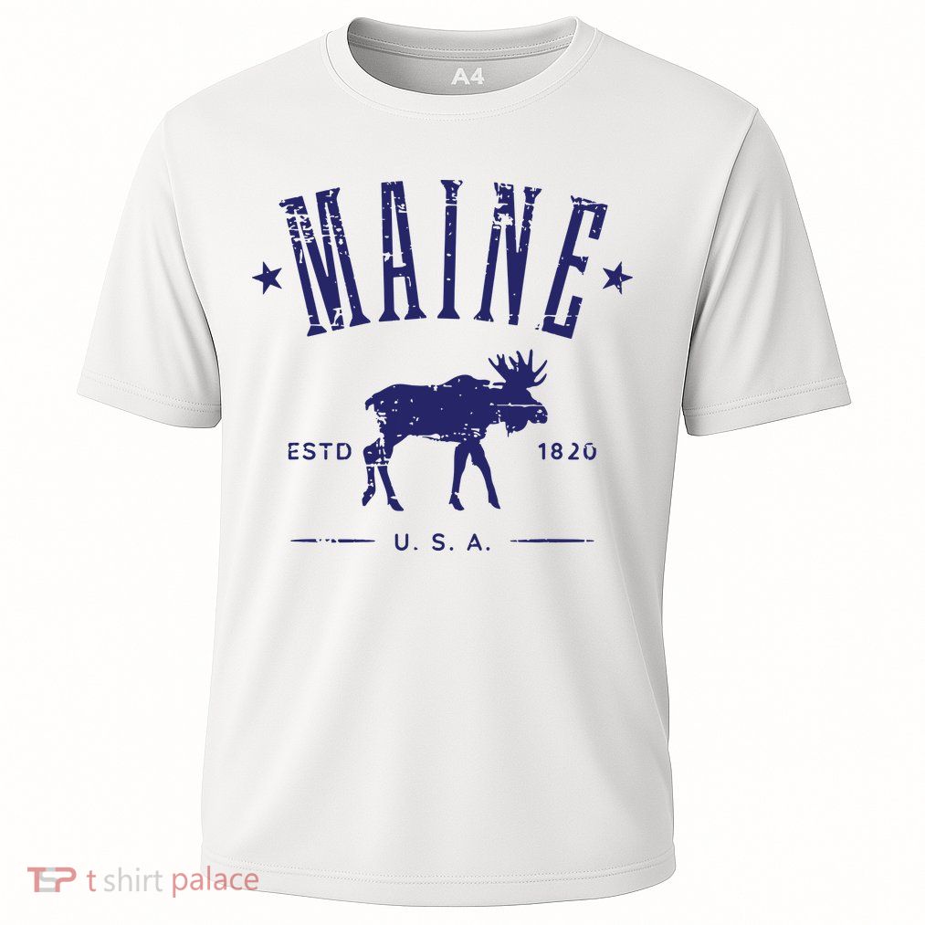 Maine Usa With Moose Distressed Design Souvenir Performance Shirt