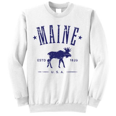 Maine Usa With Moose Distressed Design Souvenir Sweatshirt