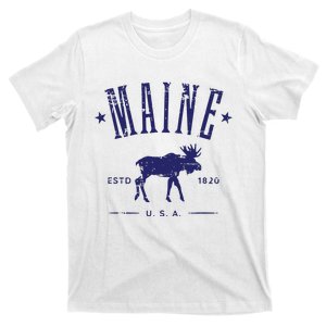 Maine Usa With Moose Distressed Design Souvenir T-Shirt