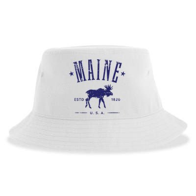 Maine Usa With Moose Distressed Design Souvenir Sustainable Bucket Hat