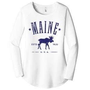 Maine Usa With Moose Distressed Design Souvenir Women's Perfect Tri Tunic Long Sleeve Shirt