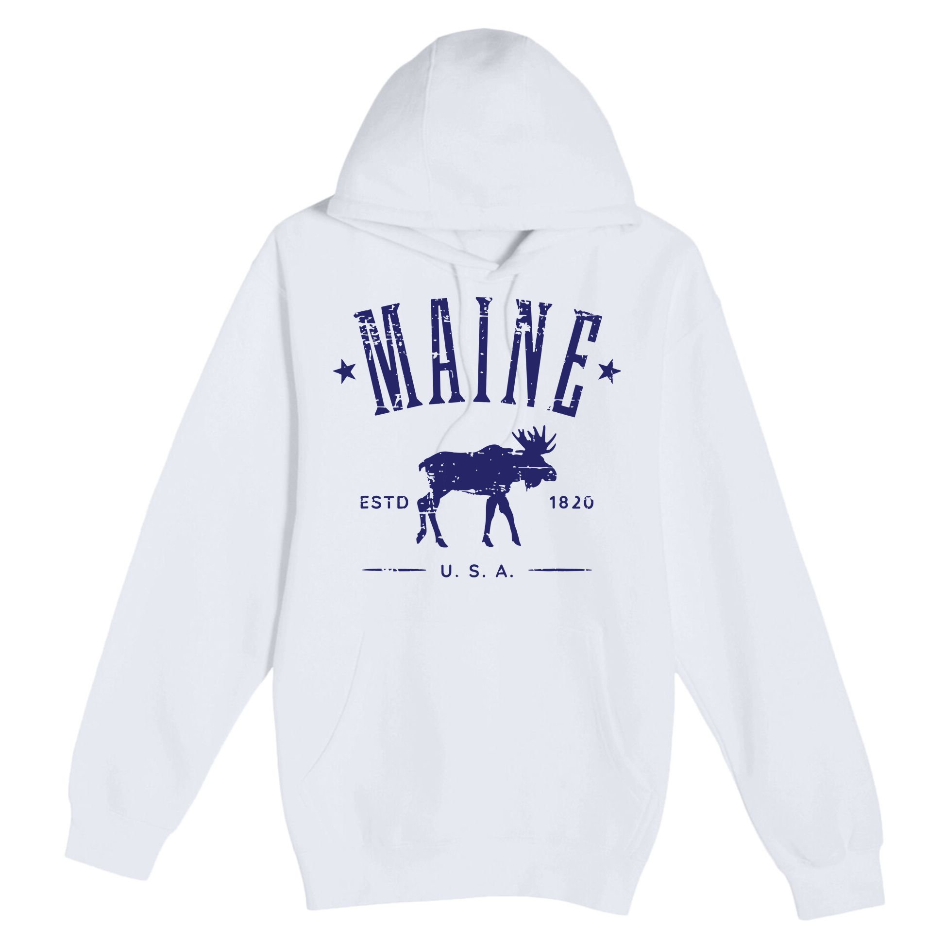 Maine Usa With Moose Distressed Design Souvenir Premium Pullover Hoodie