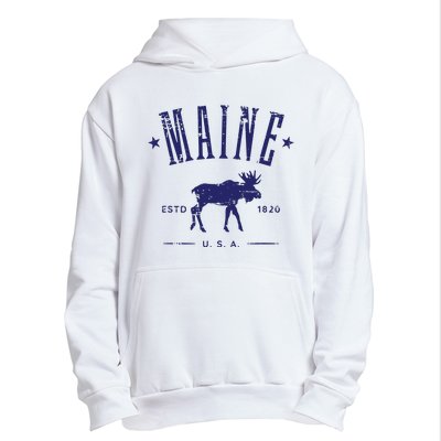 Maine Usa With Moose Distressed Design Souvenir Urban Pullover Hoodie