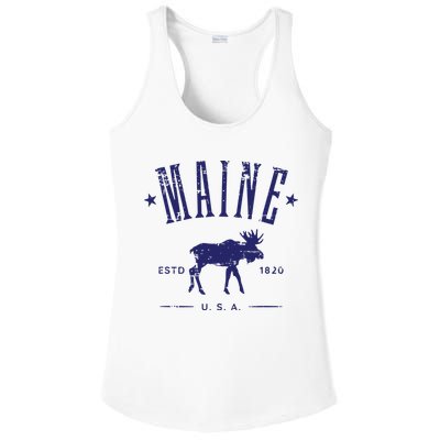 Maine Usa With Moose Distressed Design Souvenir Ladies PosiCharge Competitor Racerback Tank