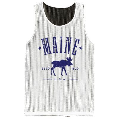 Maine Usa With Moose Distressed Design Souvenir Mesh Reversible Basketball Jersey Tank