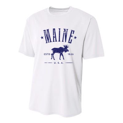 Maine Usa With Moose Distressed Design Souvenir Youth Performance Sprint T-Shirt