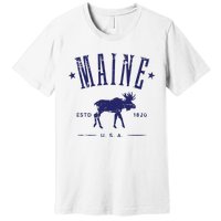 Maine Usa With Moose Distressed Design Souvenir Premium T-Shirt