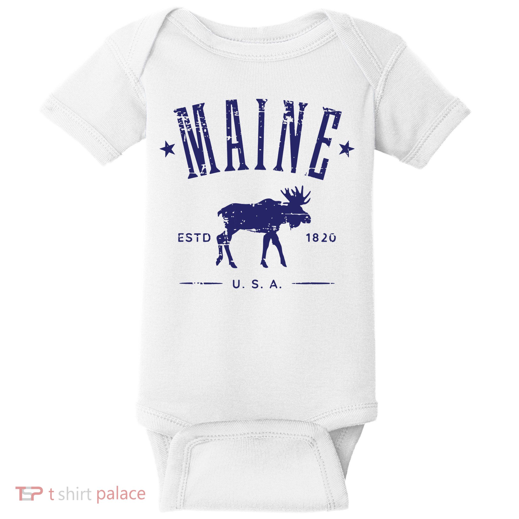 Maine Usa With Moose Distressed Design Souvenir Baby Bodysuit