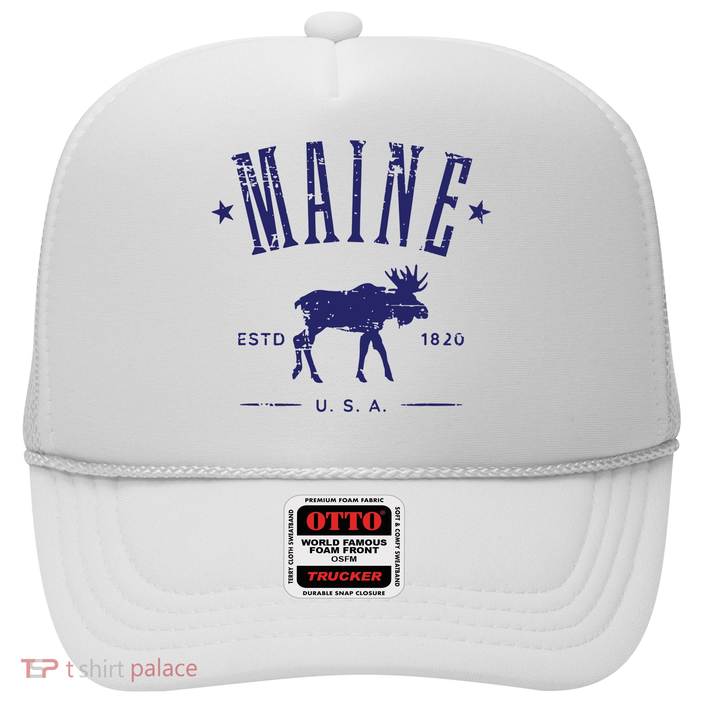 Maine Usa With Moose Distressed Design Souvenir Trucker Hat