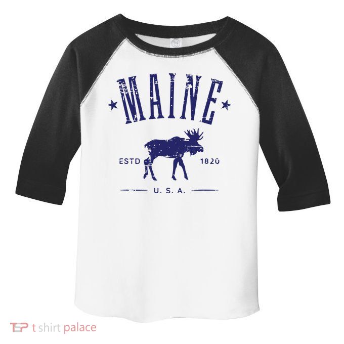 Maine Usa With Moose Distressed Design Souvenir Toddler Fine Jersey T-Shirt