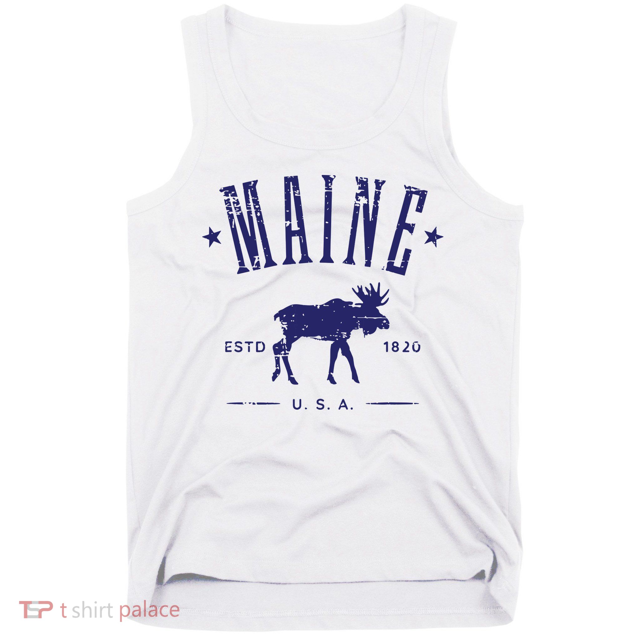 Maine Usa With Moose Distressed Design Souvenir Tank Top