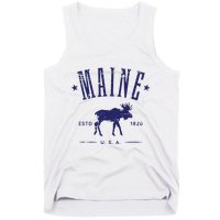 Maine Usa With Moose Distressed Design Souvenir Tank Top