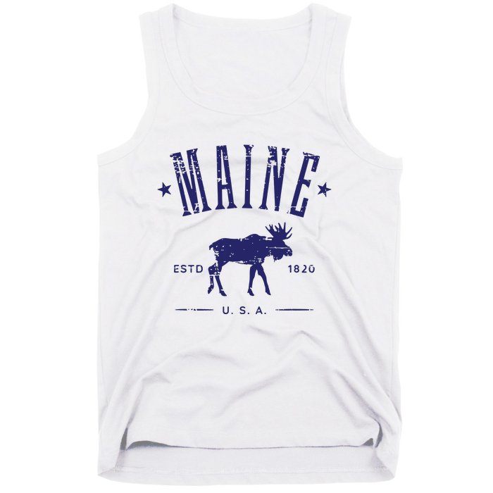 Maine Usa With Moose Distressed Design Souvenir Tank Top