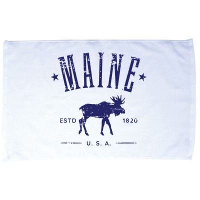 Maine Usa With Moose Distressed Design Souvenir Microfiber Hand Towel