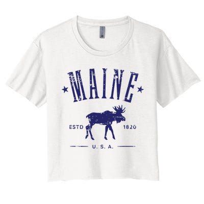 Maine Usa With Moose Distressed Design Souvenir Crop Top