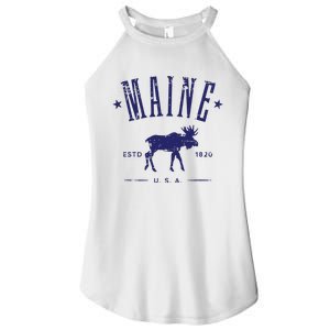 Maine Usa With Moose Distressed Design Souvenir Women's Perfect Tri Rocker Tank